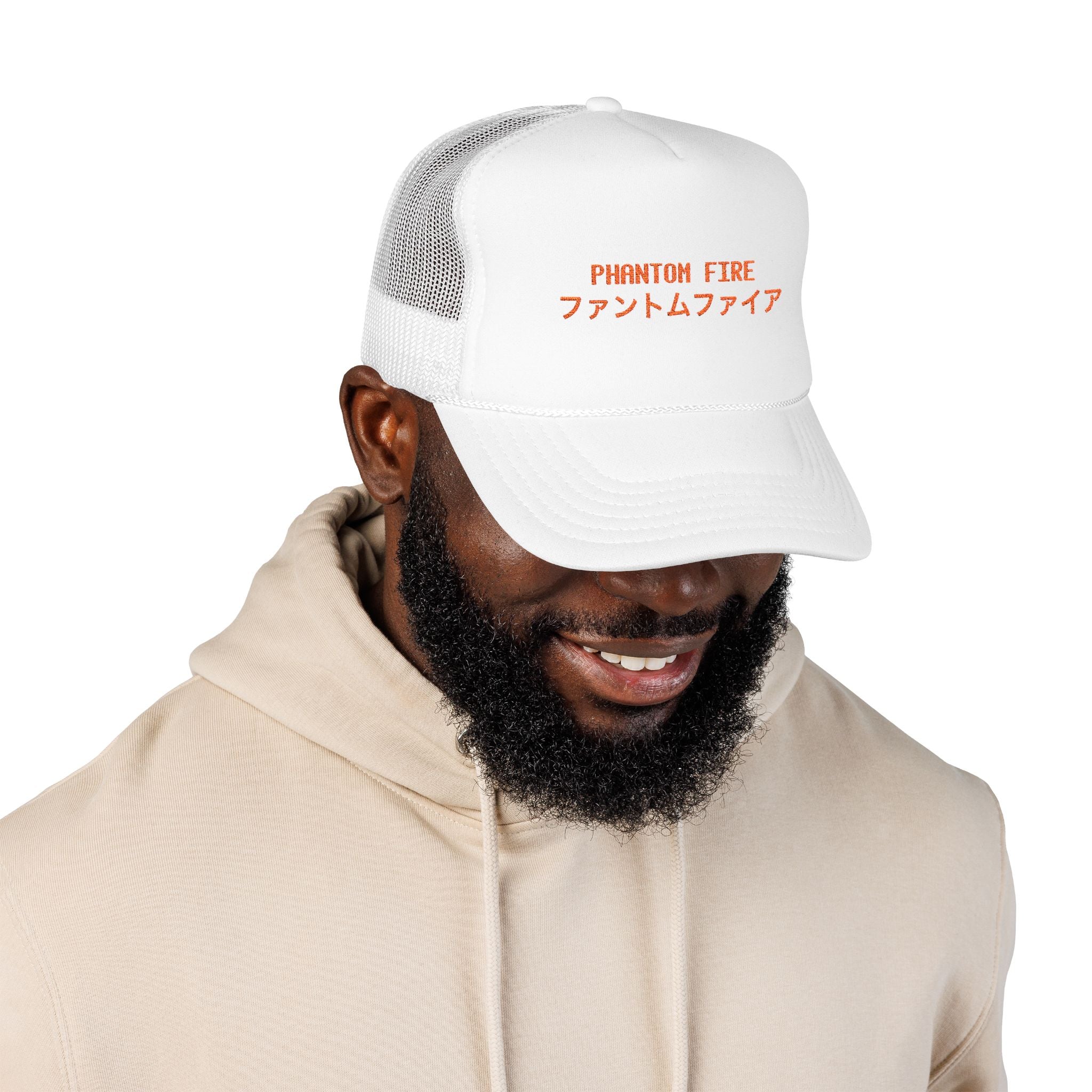 Phantom Fire Embroidered Foam Trucker Hat, ( JAPENESE TEXT)